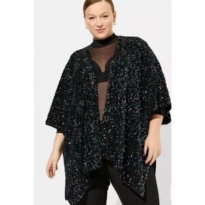 Torrid Black Sequin Kimono Jacket Sequined Ruana One Size Plus Size